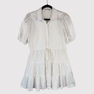 Abercrombie Fitch Dress White Puffed Poplin Mini Tiered Shirtdress Small Petite
